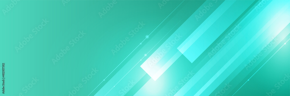 Obraz premium Technology global green wide banner design background. Abstract modern 3d banner design with green technology geometric background. Vector illustration