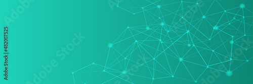 Networking neon style green wide banner design background. Abstract modern 3d banner design with green technology geometric background. Vector illustration