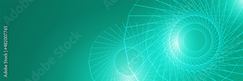 Digital spine style green wide banner design background. Abstract modern 3d banner design with green technology geometric background. Vector illustration