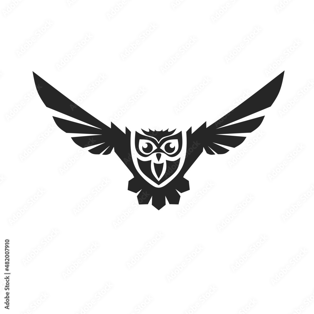 Illustration logo owl black color and white background Illustration logo owl black color and white background