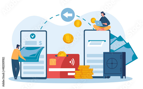 Mobile money transactions concept, internet banking service. Vector payment electronic app, buy online and smart connection illustration