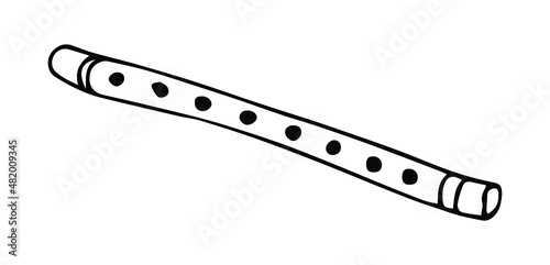 wooden ethnic flute, musical instrument, doodle style, sketch illustration, hand drawn, vector