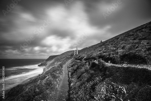 Cornish Tin Mine B+W