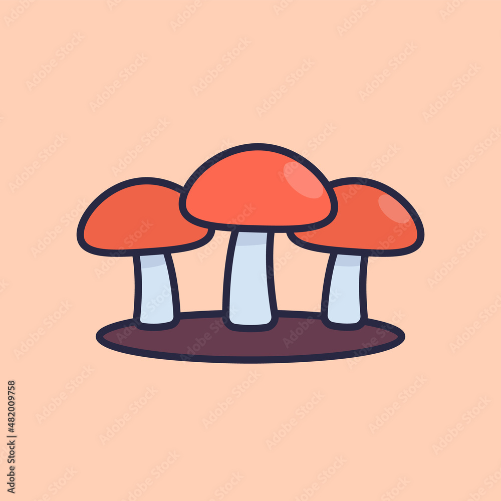 mushrooms icon with outline, vector mushrooms icon with outline, vector