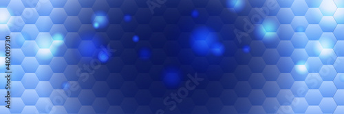 Technology global blue wide banner design background. Abstract banner design with dark blue geometric background. Vector illustration