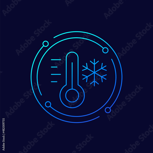 low temperature line icon with thermometer, vector
