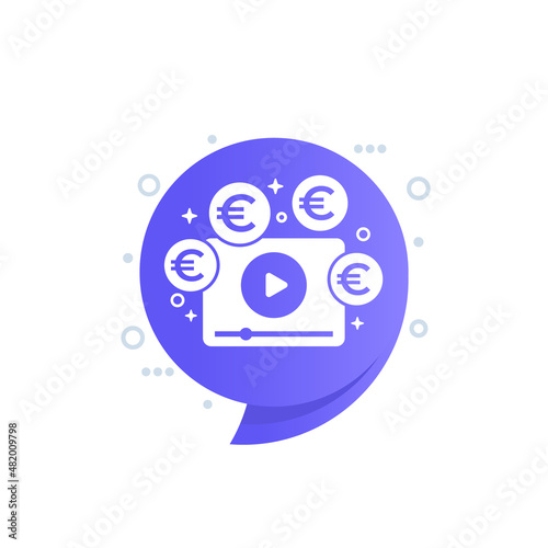 Video monetization icon, earn money with video content