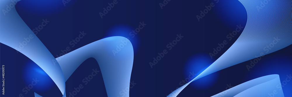 Wave networking neon style blue wide banner design background. Abstract banner design with dark blue technology geometric background. Vector illustration Wave networking neon style blue wide banner design background. Abstract banner design with dark blue technology geometric background. Vector illustration