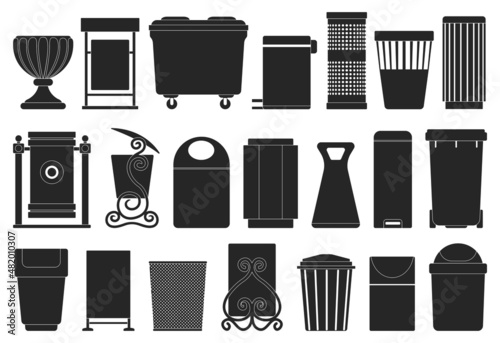 Rubbish bin isolated black set icon.Vector black set icon dustbin. Vector illustration rubbish bin on white background.