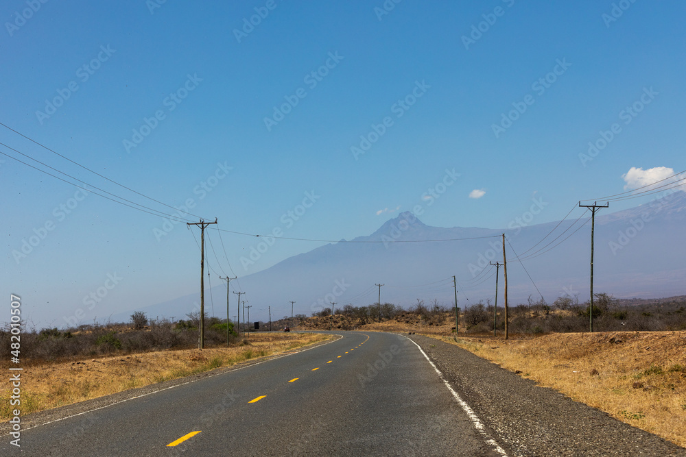KENYA - AUGUST 16, 2018: Road to Amboseli National Park KENYA - AUGUST 16, 2018: Road to Amboseli National Park