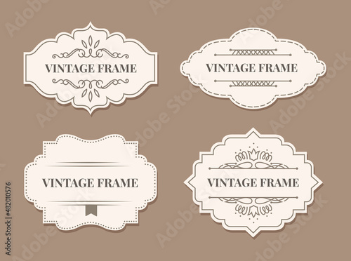 Form tag frame for text and decoration banner. Vector stickers ornate for certificate, wedding premium vintage invitation illustration
