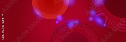 Digital circle style red wide banner design background. Abstract banner design with dark red technology geometric background. Vector illustration