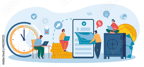 Transfer money and financial transaction, safe capital. Vector transaction banking money and payment transfer illustration