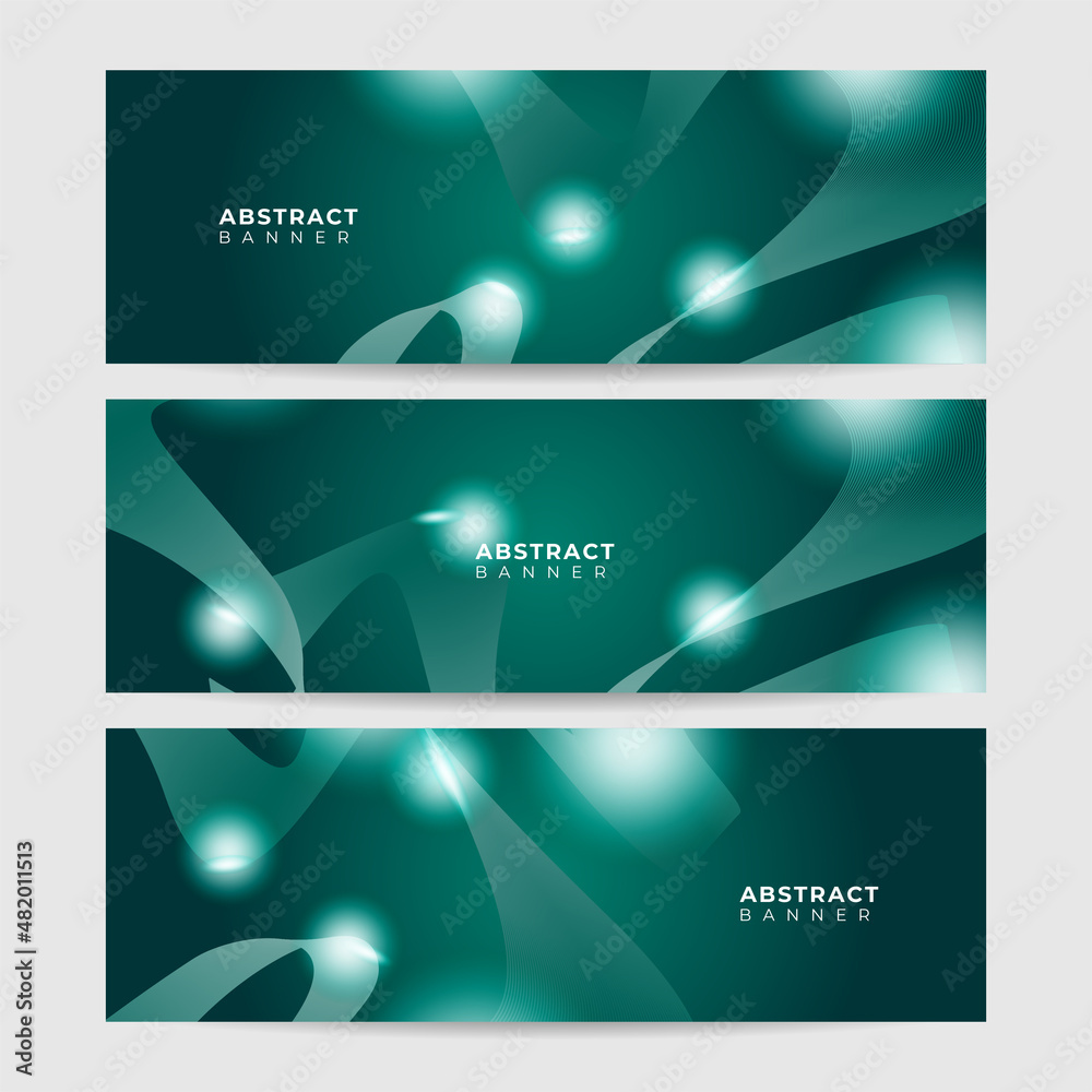 Fototapeta premium Wave networking neon style green wide banner design background