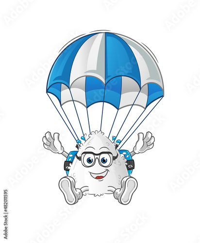 onigiri skydiving character. cartoon mascot vector
