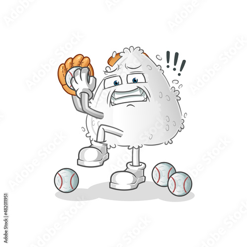 onigiri baseball pitcher cartoon. cartoon mascot vector