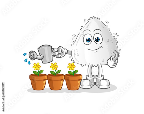 onigiri watering the flowers mascot. cartoon vector