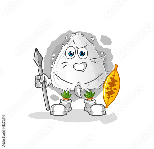onigiri african tribal fighter mascot. cartoon vector