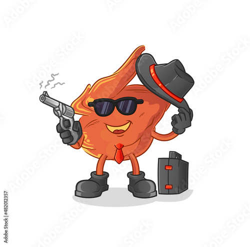 chicken wing mafia with gun character. cartoon mascot vector