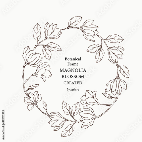 Line art vintage magnolia frame