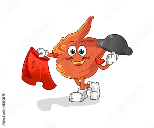 chicken wing matador with red cloth illustration. character vector