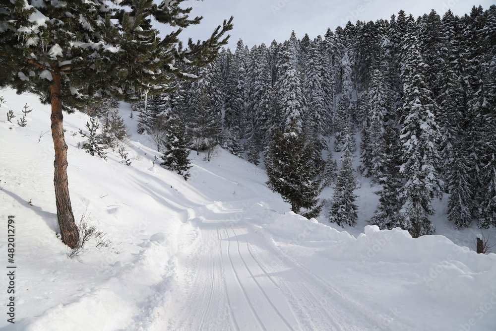 Obraz premium country roads covered with snow in winter.turkey