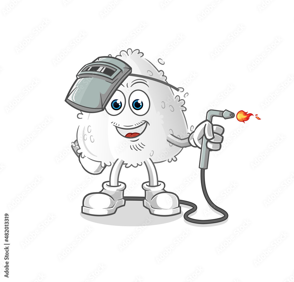 Obraz premium onigiri welder mascot. cartoon vector