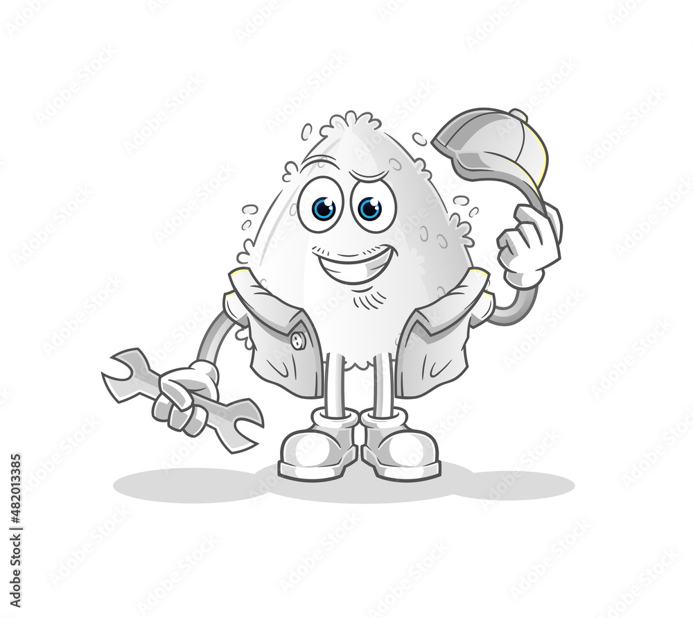 Obraz premium onigiri mechanic cartoon. cartoon mascot vector