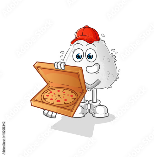 onigiri pizza delivery boy vector. cartoon character