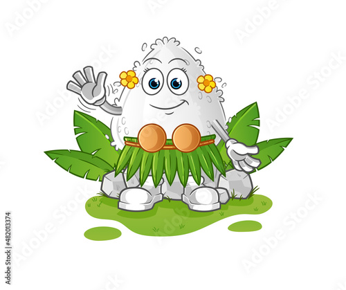 onigiri hawaiian waving character. cartoon mascot vector
