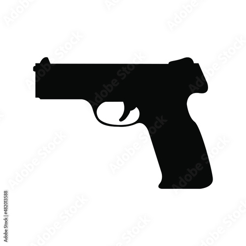 Vászonkép Silhouette of hand gun icon isolated on white background