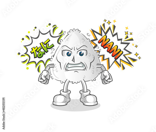 onigiri anime angry vector. cartoon character