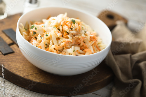 Traditional homemade coleslaw salad with fresh parsley	 photo