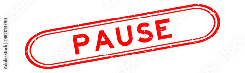 Grunge red pause word rubber seal stamp on white background
