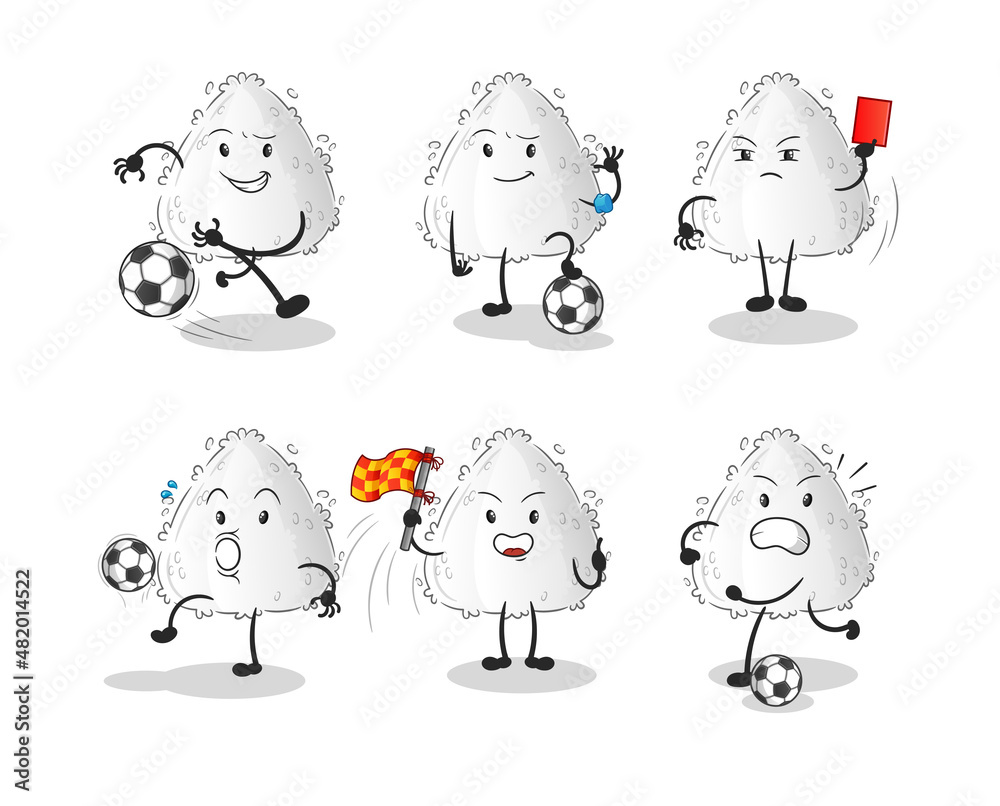 Fototapeta premium onigiri football group character. cartoon mascot vector