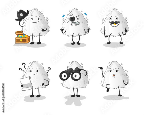 onigiri Pirate group character. cartoon mascot vector