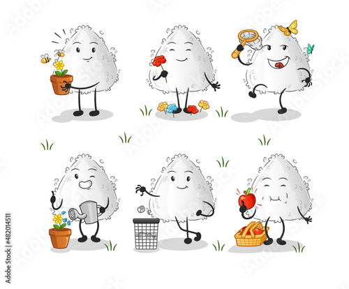 onigiri save the earth group. cartoon mascot