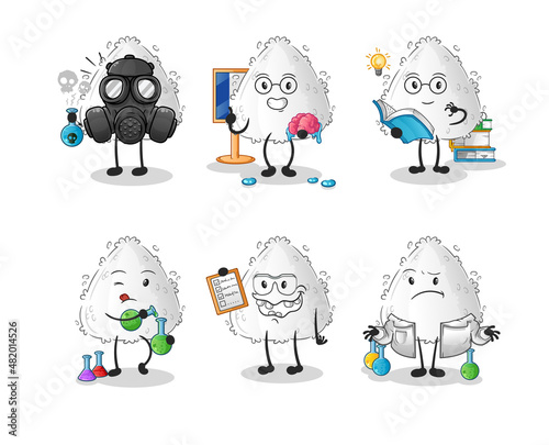 onigiri scientist group character. cartoon mascot vector