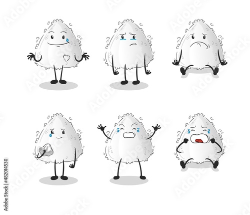 onigiri sad group character. cartoon mascot vector