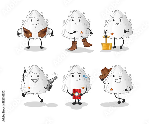 onigiri cowboy group character. cartoon mascot vector