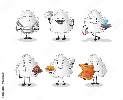 onigiri restaurant group character. cartoon mascot vector