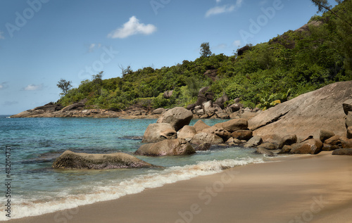 Beach in the Seychelles. Tropical beach in the Indian Ocean. © maksymbondarenko