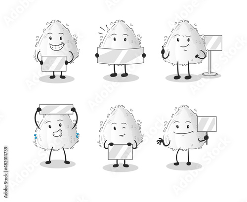 onigiri holding board group character. mascot vector