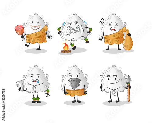 onigiri primitive man group character. mascot vector