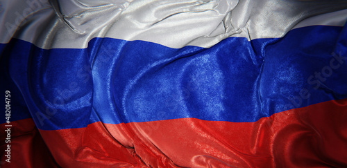 Realistic panoramic 3D illustration of the national flag of the Russian Federation rendered as background
