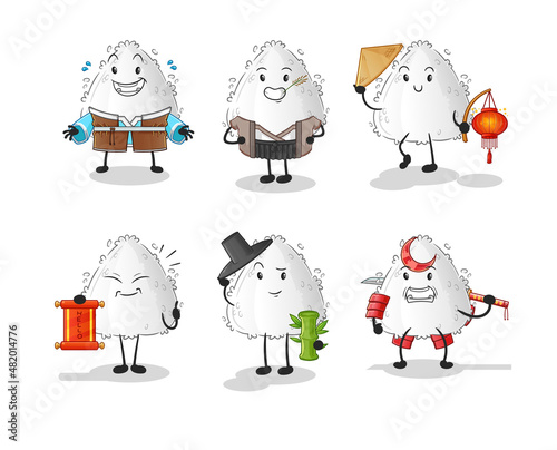 onigiri asian culture set . cartoon mascot vector