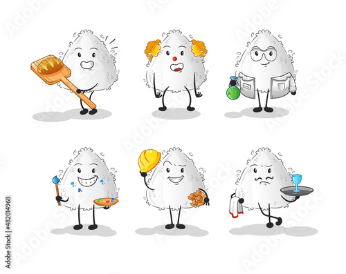 onigiri profession set character. cartoon mascot vector