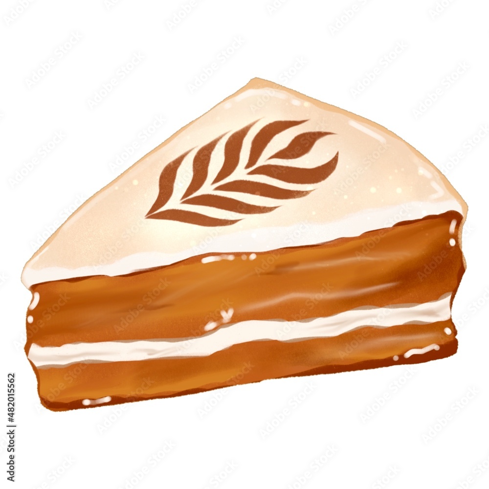 Slice of white chocolate latte cake hand drawn Slice of white chocolate latte cake hand drawn