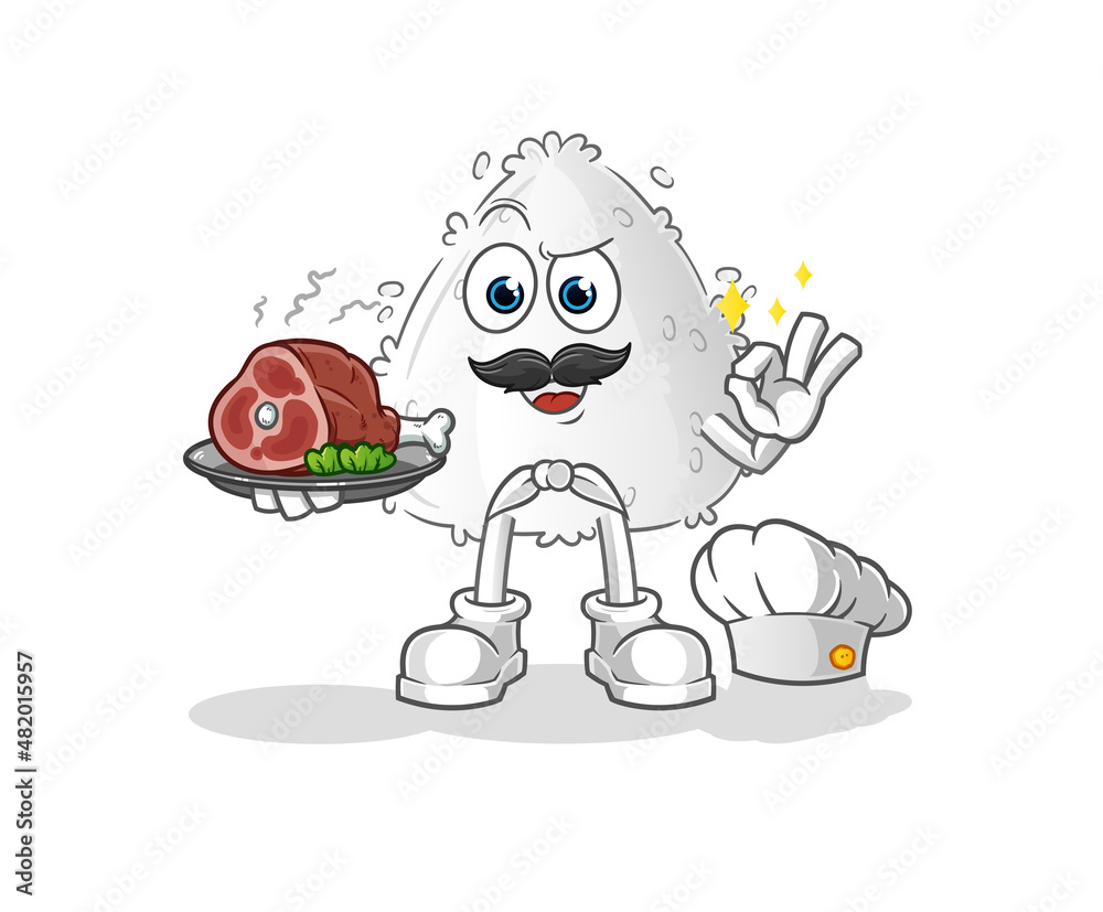 onigiri chef with meat mascot. cartoon vector onigiri chef with meat mascot. cartoon vector