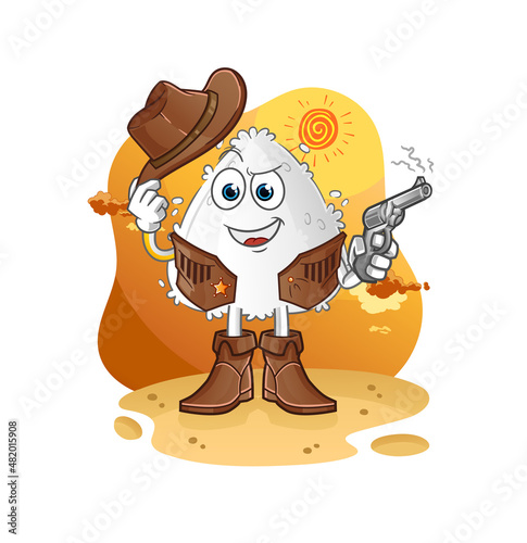 onigiri cowboy with gun character vector